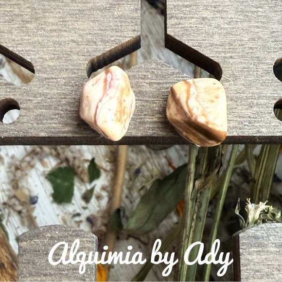 Tan picture jasper stud earrings - Picture 1 of 1